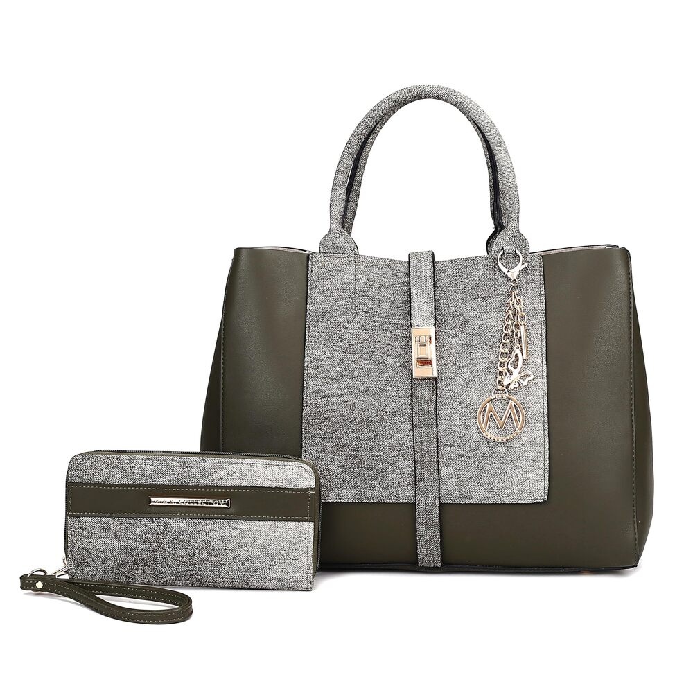 6630 Crossbody Denim Satchel-Tote Bag , Wristlet Wallet Purse Set, PU